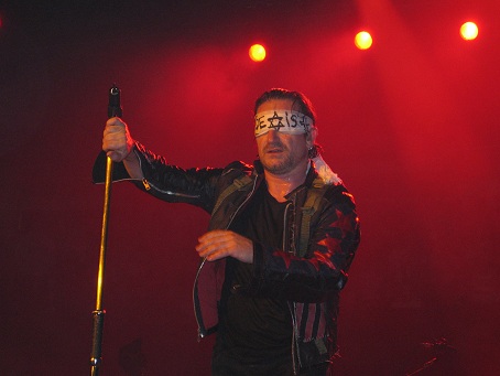 Bono blindfolded