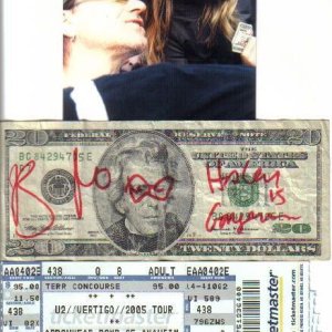 Bono with Fan, Haley Lewis, and autograph