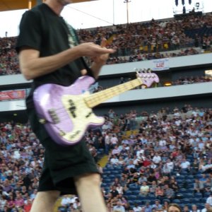 Stuart walking around w. purple Fender Precision