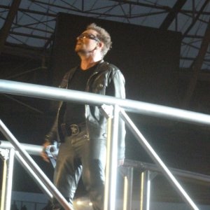 Bono listening to the crowd