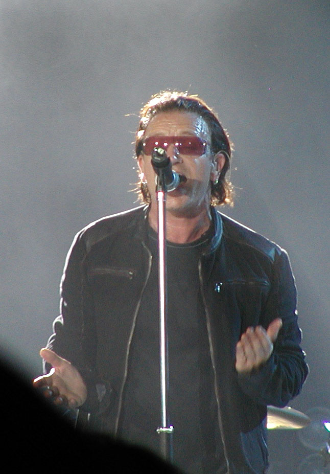 Bono bathed in light